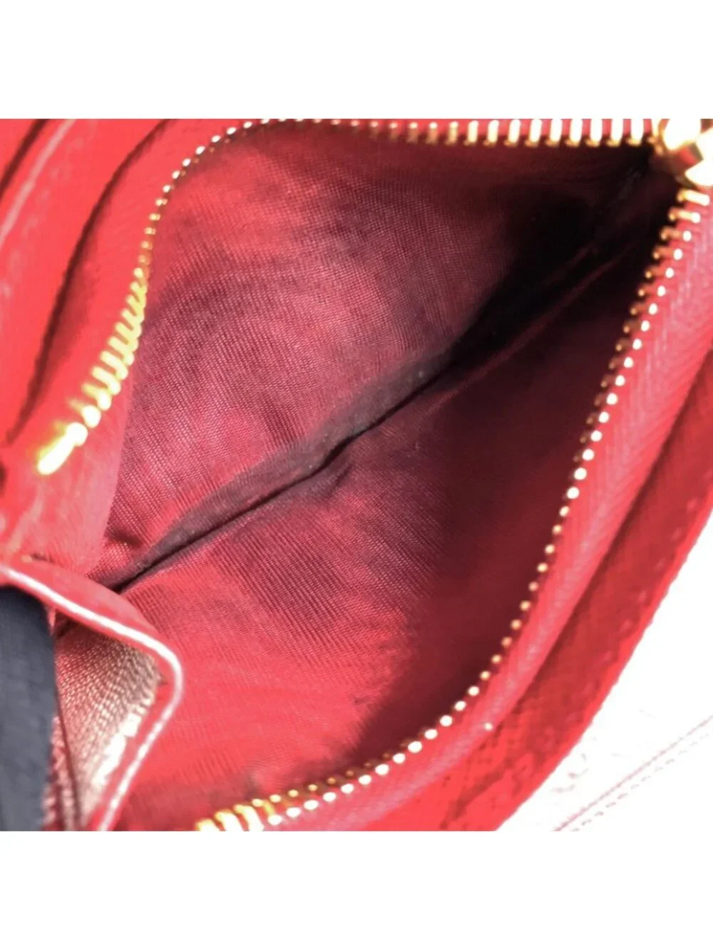 Prada Saffiano Metal Logo Leather Red Bifold Wallet Gold